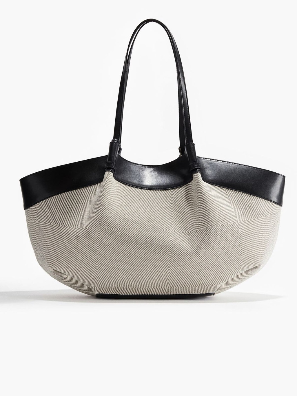 H&M Nwt Large Canvas Tote Bag With Black Leather Trim & Mini Pouch Wallet Insert